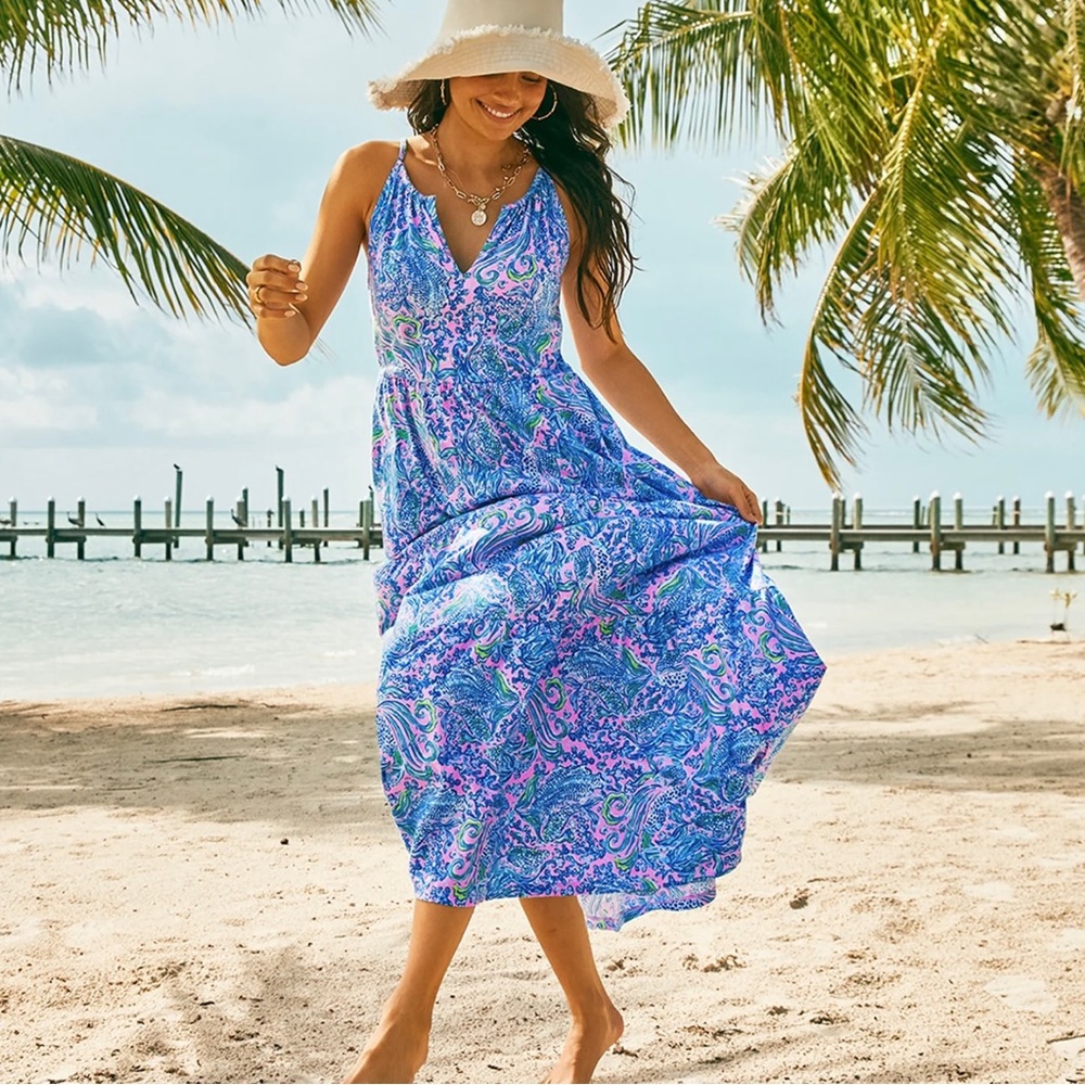 NWT Lilly Pulitzer Maribella Halter Maxi Dress Lilac Rose We Mermaid It L XL XXL - Picture 2 of 8